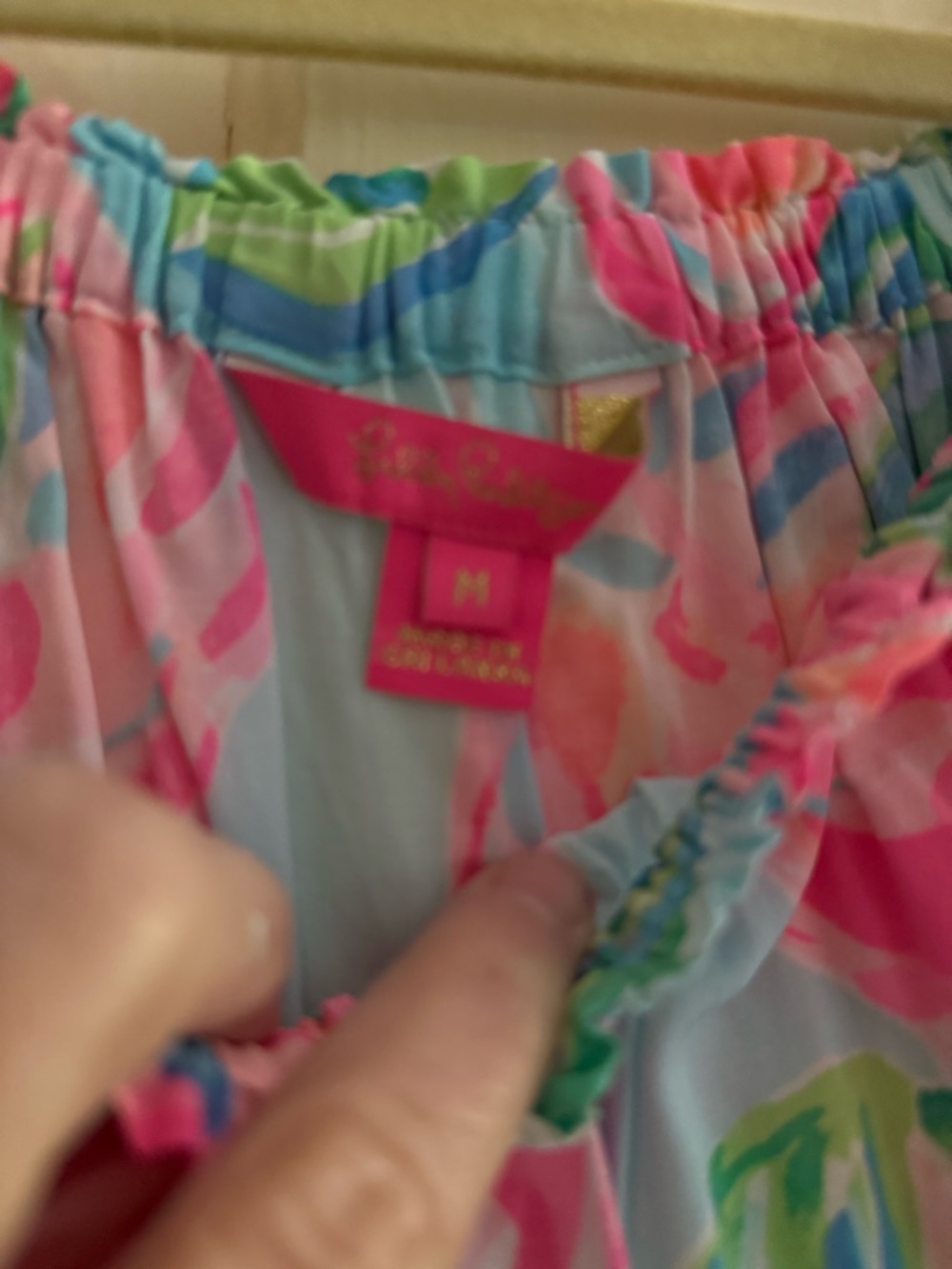 Lilly Pulitzer Off-Shoulder Floral Bell-Sleeve Top in Pink & Blue - Picture 3 of 4